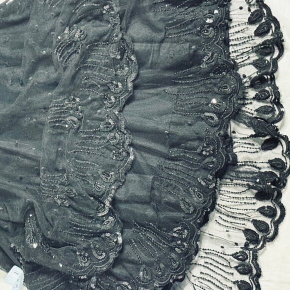 Odille Black Hi-Low Beaded Lace 2-tiered Skirt Size 4 Fitted Waist Fancy Evening - Picture 11 of 16